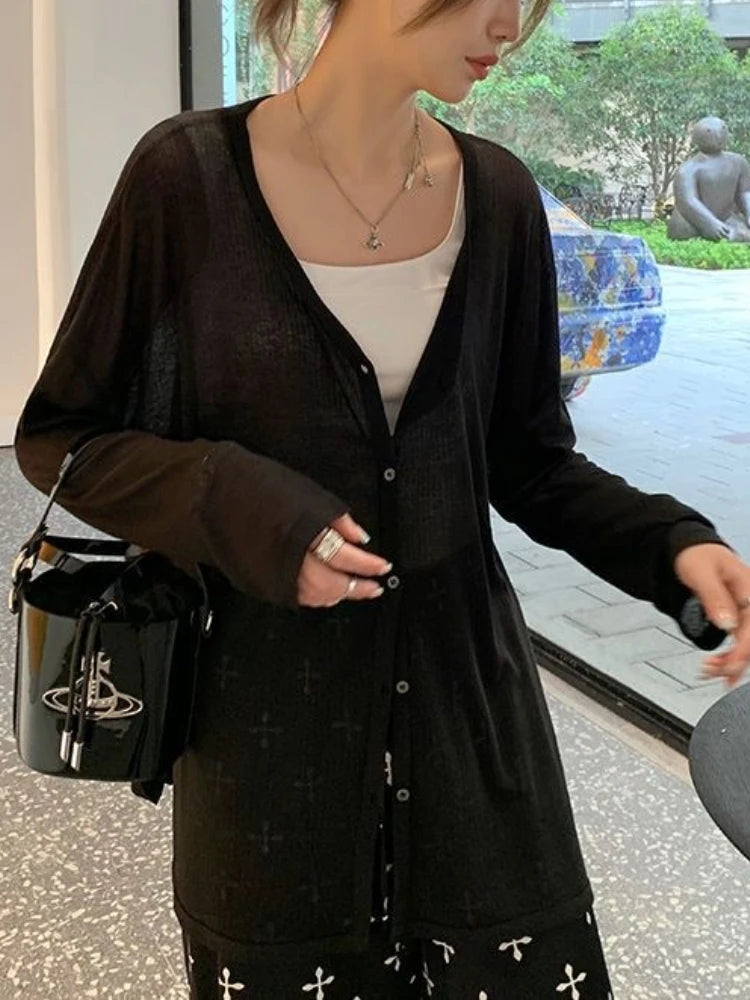 Women's Lightweight V-Neck Long Sleeve Cardigan Top, Sun Protection Spring Summer Autumn Jacket for Casual Daily Outwear