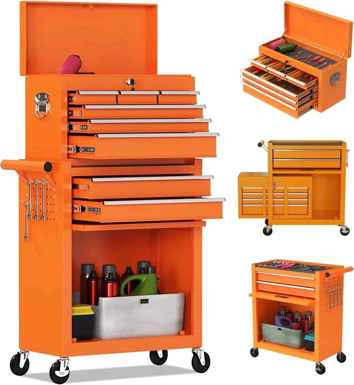 8-Drawer High Capacity Rolling Tool Chest, Removable Cabinet Storage Tool Box with Wheels and Drawers, Detachable Toolbox