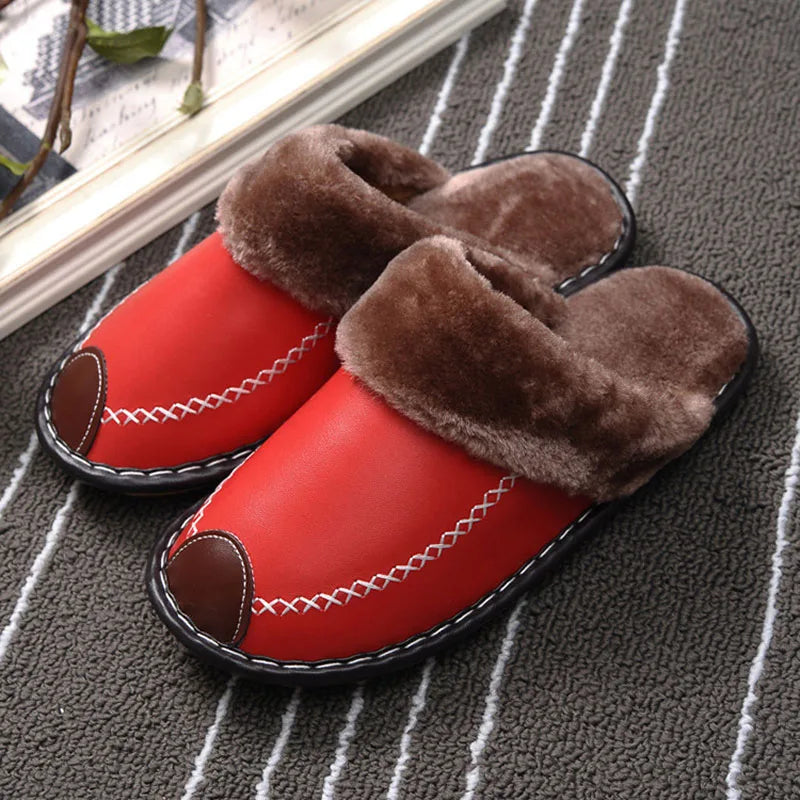Women Slipper for Winter Fashion Leather Shoes Indoor Use Plus Size Men Warm Furry Slippers Home Slippers Women Shoes WSH3769