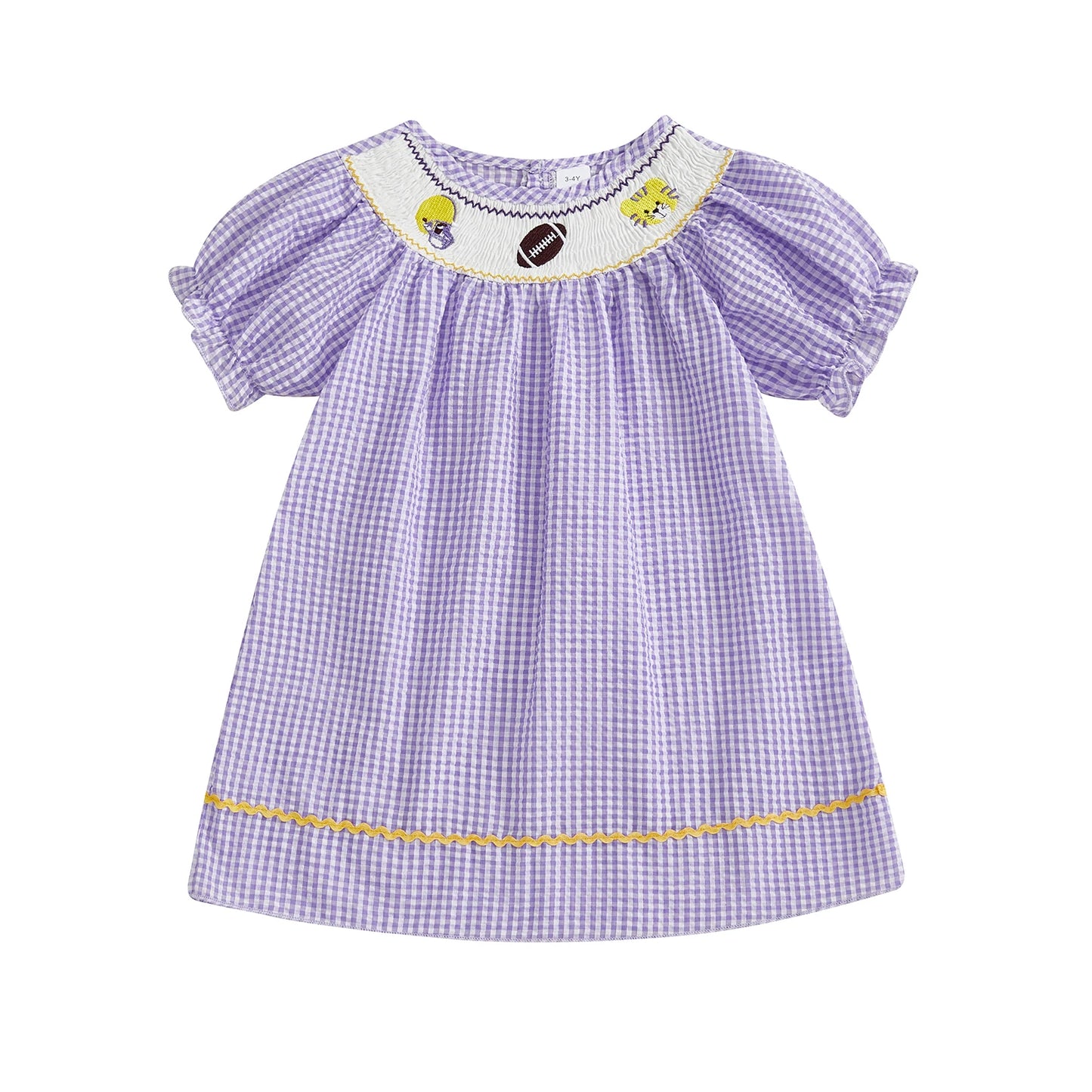 FOCUSNORM 1-5Y Little Kids Girl’s Dress Short Sleeve Crew Neck Plaid Print Rugby Embroidery Summer Dress Clothes