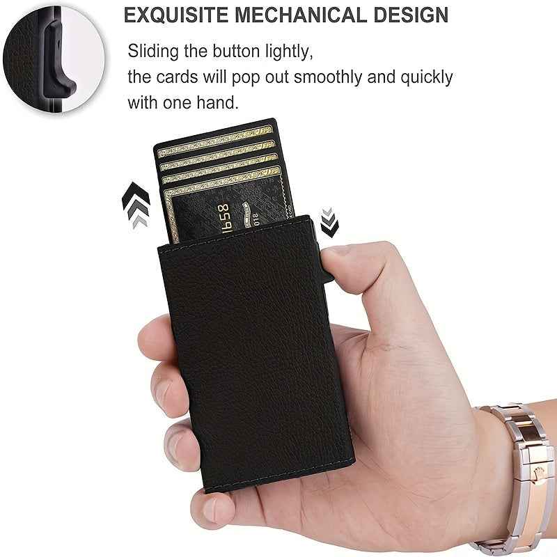 Auto Side Push Card Holder Wallet For Men Slim RFID Blocking Money Clip Wallets Minimalist Wallet With Money Pocket