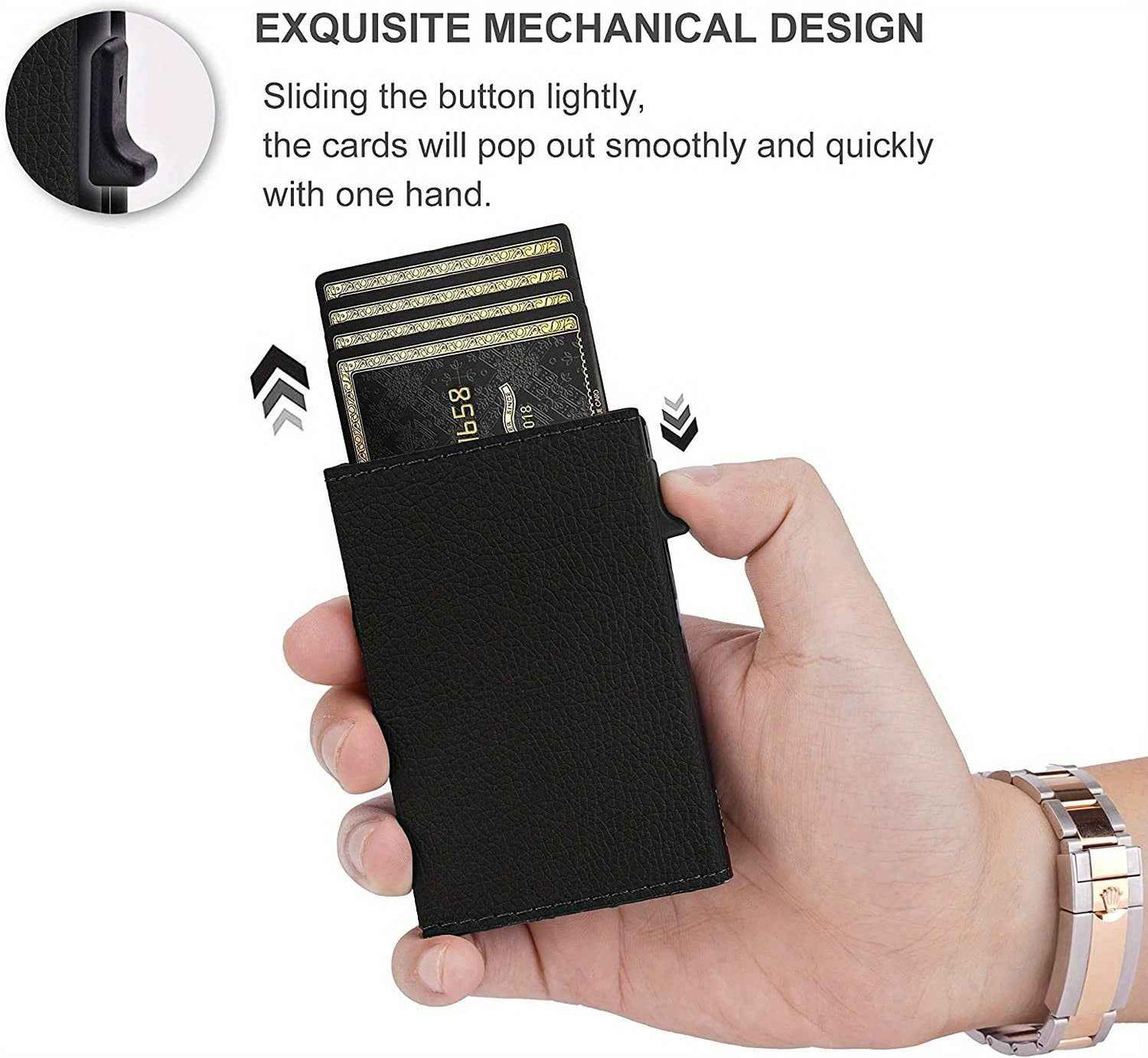 Auto Side Push Card Holder Wallet For Men Slim RFID Blocking Money Clip Wallets Minimalist Wallet With Money Pocket