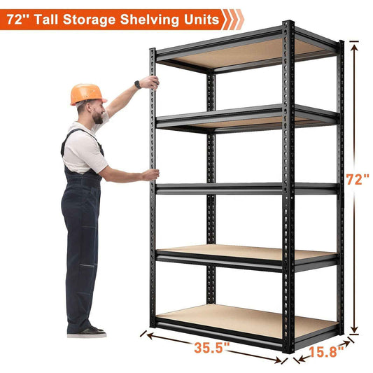 Heavy Duty 72" 5-Tier Galvanized Steel Rack - Adjustable Metal Storage Shelving Unit, 2000 lb Capacity, Easy Assembly for Garage, Pantry, Basement, or Workshop, Moistureproof Shelves, Storage Shelves