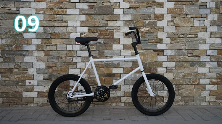 Bukani XQ-20 20inch Upgraded Single Speed Fixed Gear Steel Frame Bicycle Rear Brake Dual Disc Brakes Unisex Student Mini Retro