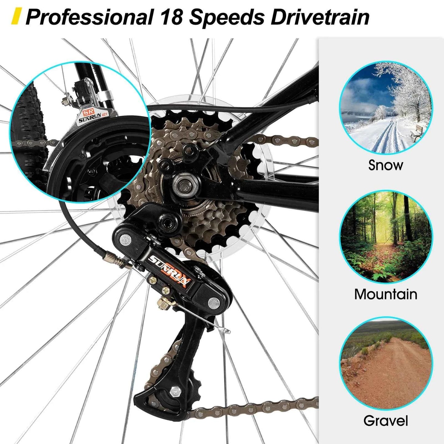 JOYKIE 26 - Inch and Steel - Frame Mountain Bikes (MTB), 18 - Speed V - Brake Adult Mountain Bicycles.