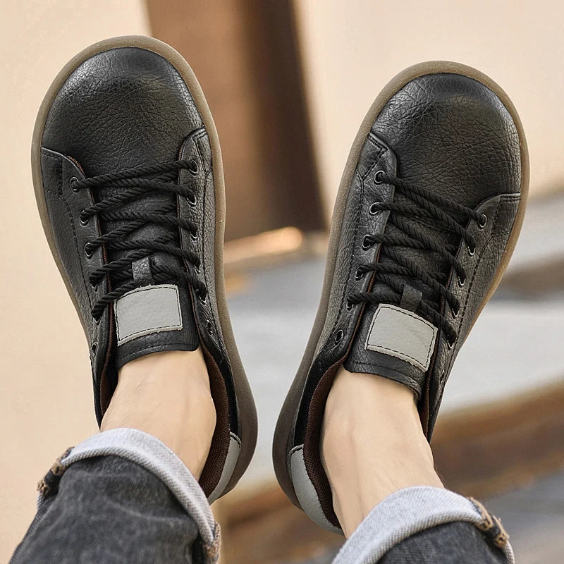 Genuine Leather Mens Casual Shoes New Design Male Sneakers Outdoor Lace-Up Skateboard Footwear Handmade Tenis Masculino Trainers