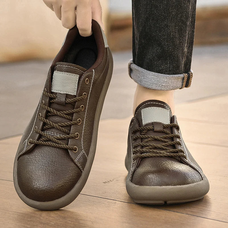 Genuine Leather Mens Casual Shoes New Design Male Sneakers Outdoor Lace-Up Skateboard Footwear Handmade Tenis Masculino Trainers