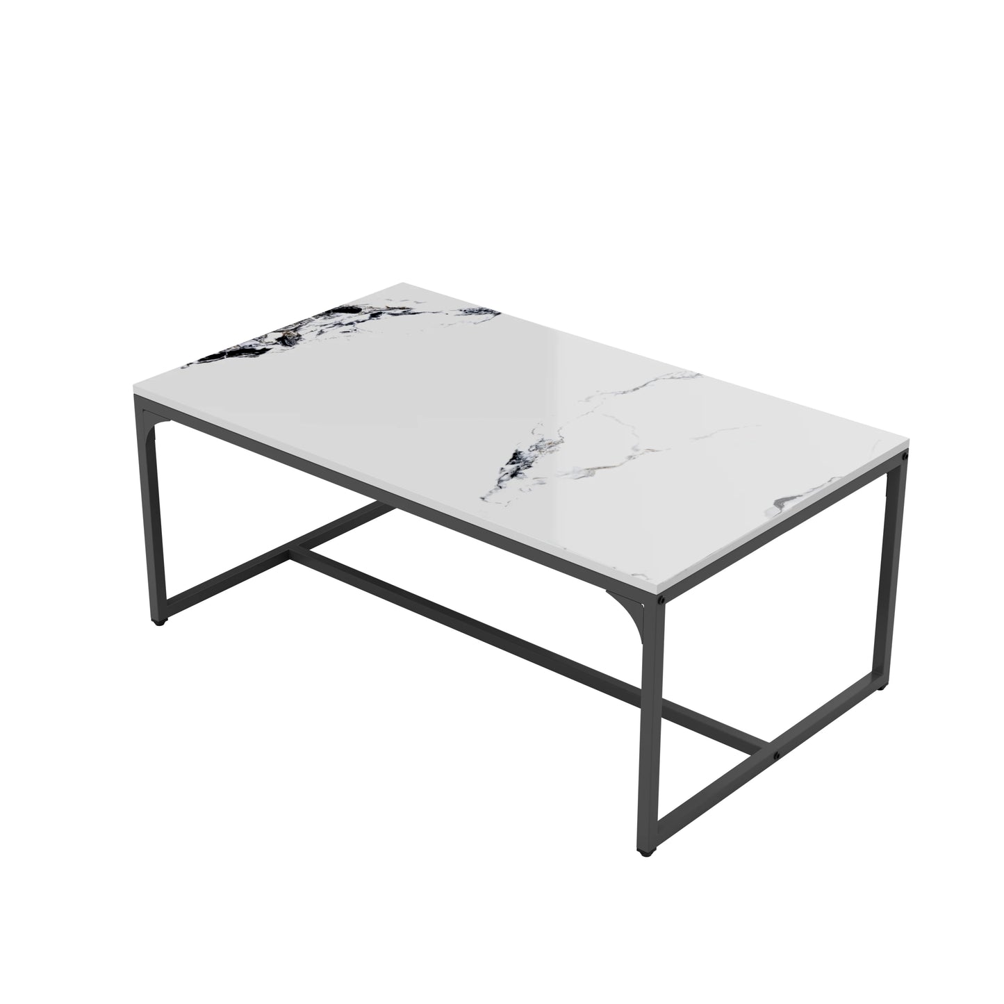 Tavolino da caffè rettangolare con texture di pittura a inchiostro, divano moderno ed elegante, tavolo centrale con piano in pietra sinterizzata, struttura in alluminio