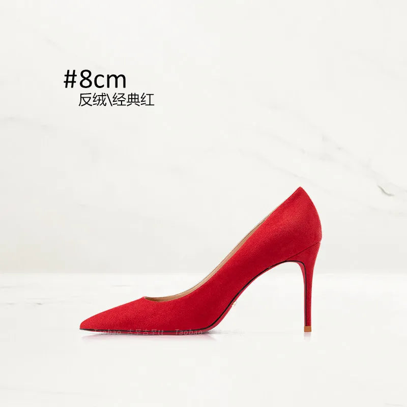 Women's suede black high heels with pointed toe and thin heel, 2026 new style high heels, comfortable and high-end single shoes