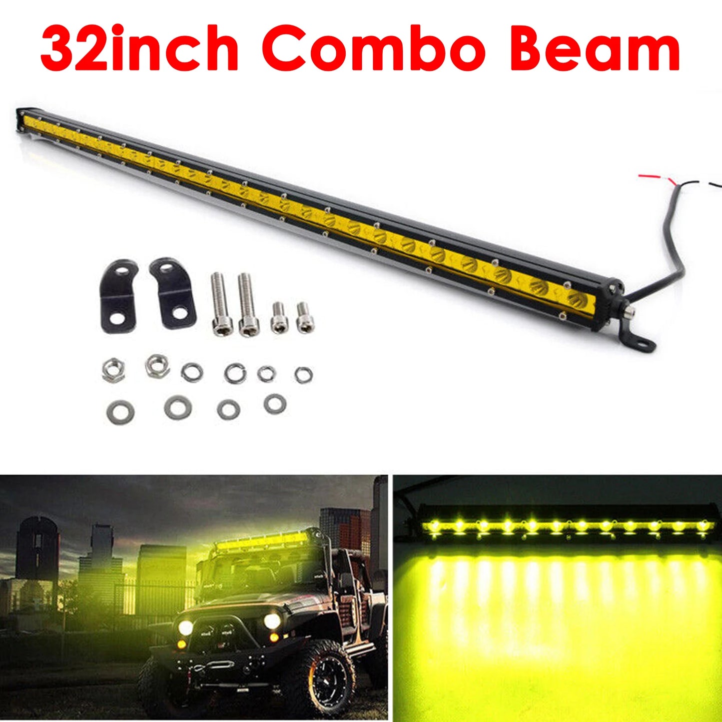 Yellow Single Row Slim 7 13 20 25 32 38 45 50 inch Off-road LED Work Light Bar Fog Driving For SUV UTV ATV 4X4 Truck Boat Car