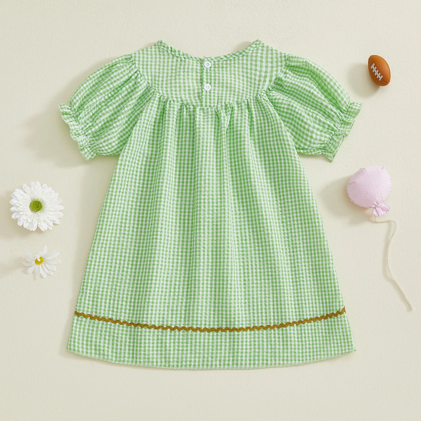 FOCUSNORM 1-5Y Little Kids Girl’s Dress Short Sleeve Crew Neck Plaid Print Rugby Embroidery Summer Dress Clothes