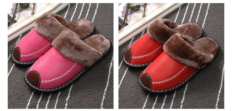 Women Slipper for Winter Fashion Leather Shoes Indoor Use Plus Size Men Warm Furry Slippers Home Slippers Women Shoes WSH3769