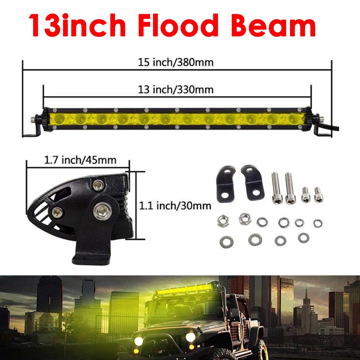 Yellow Single Row Slim 7 13 20 25 32 38 45 50 inch Off-road LED Work Light Bar Fog Driving For SUV UTV ATV 4X4 Truck Boat Car