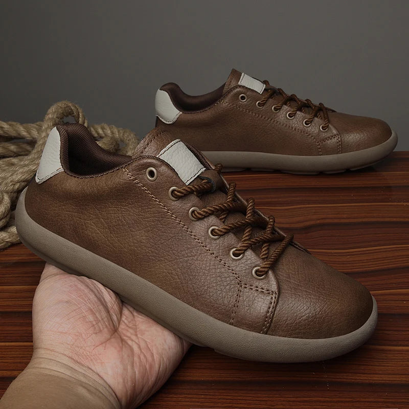 Genuine Leather Mens Casual Shoes New Design Male Sneakers Outdoor Lace-Up Skateboard Footwear Handmade Tenis Masculino Trainers