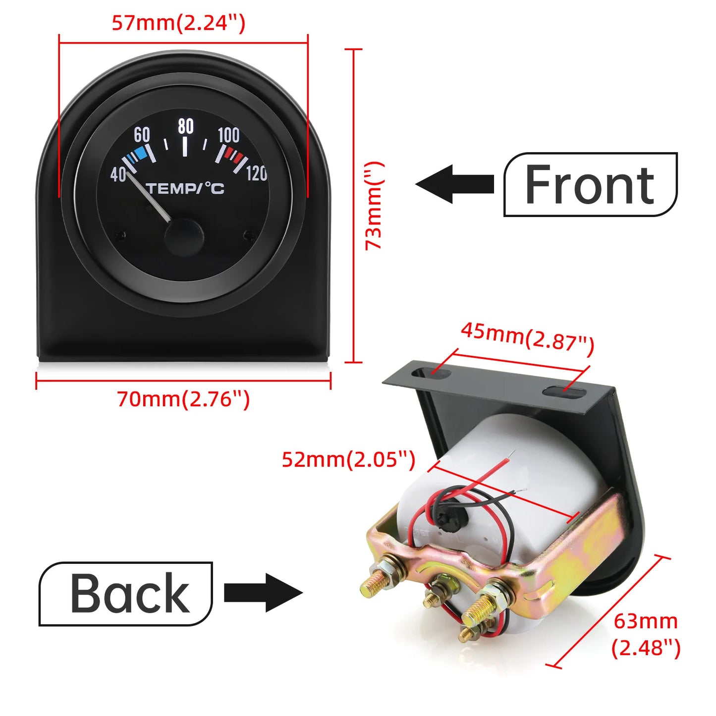 Auto Temperature Meter with Sensor 1/8 NPT 52mm LED Digital Oil /Water Temp Indicator PSI Oil Press Black Gauge Fit Gasoline Car