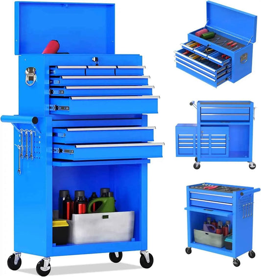 8-Drawer High Capacity Rolling Tool Chest, Removable Cabinet Storage Tool Box with Wheels and Drawers, Detachable Toolbox