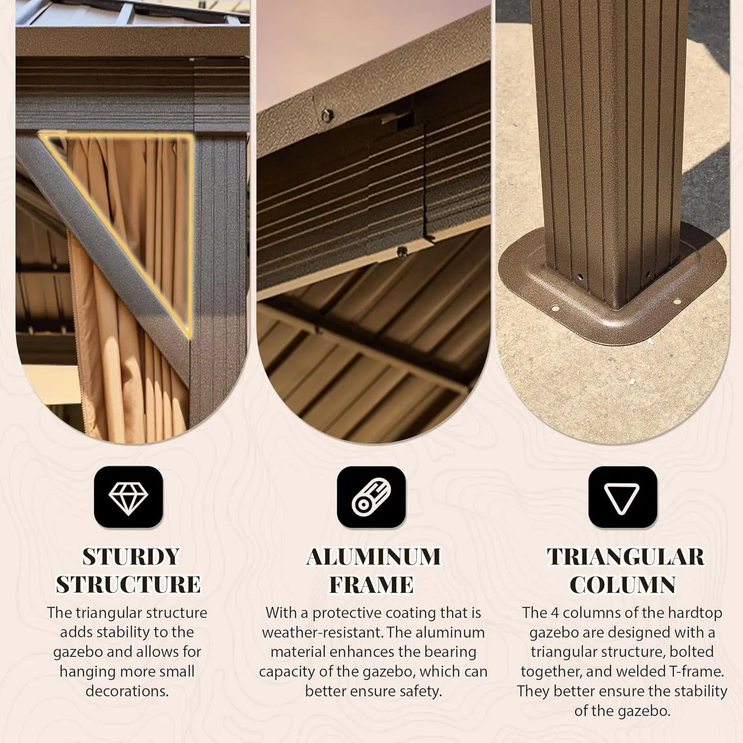 12' x 16' Hardtop Gazebo with Galvanized Steel Double Roof, Aluminum Pergolas Frame, Curtains and Netting Included,, Customized