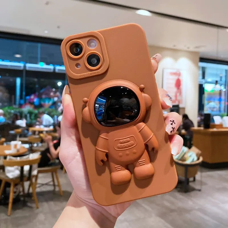Silicone Astronaut Fold Stand Holder Phone Case For iPhone 15 14 13 12 Mini 11 Pro XS MAX X XR 8 7 6 6S Plus SE 2022 Soft Cover