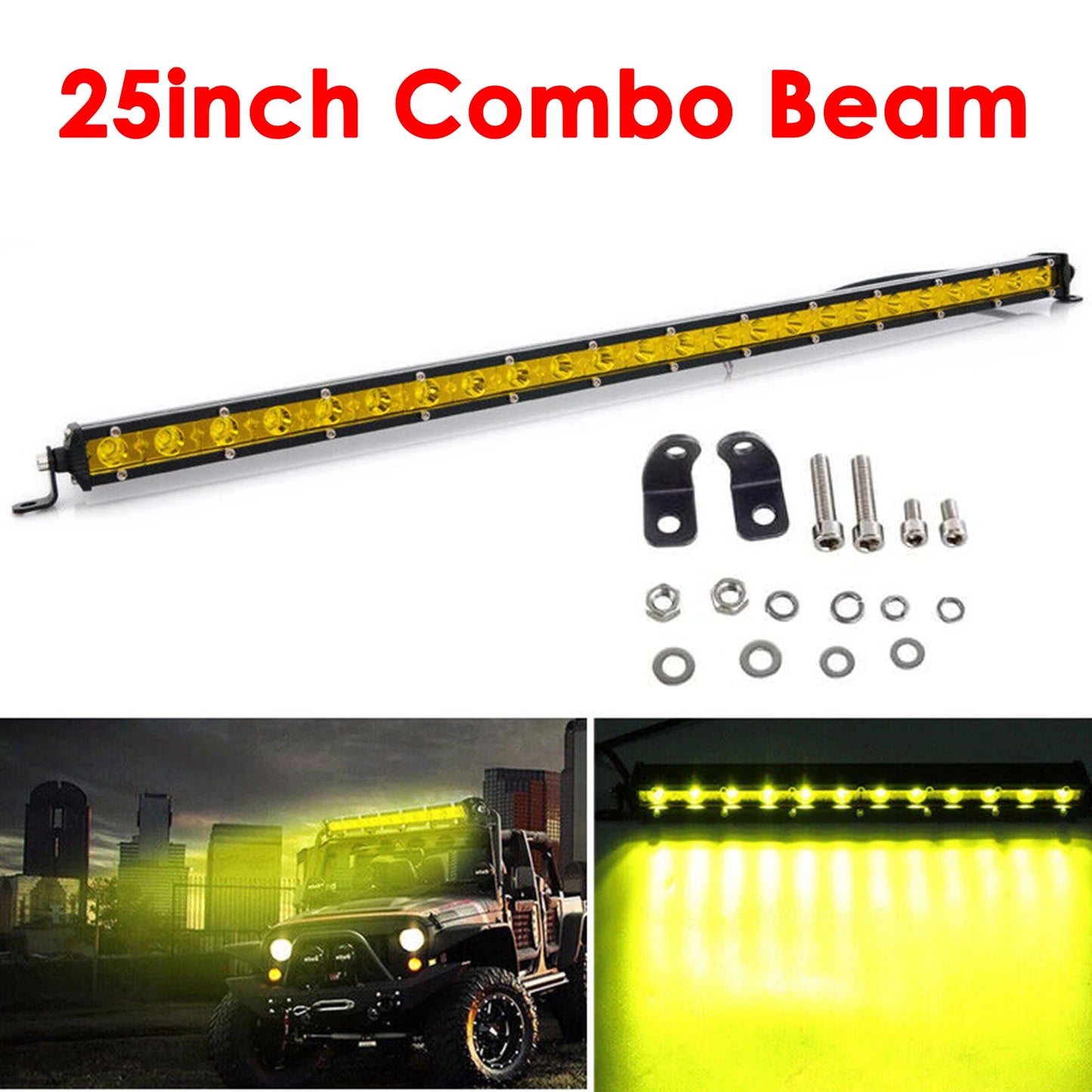 Yellow Single Row Slim 7 13 20 25 32 38 45 50 inch Off-road LED Work Light Bar Fog Driving For SUV UTV ATV 4X4 Truck Boat Car