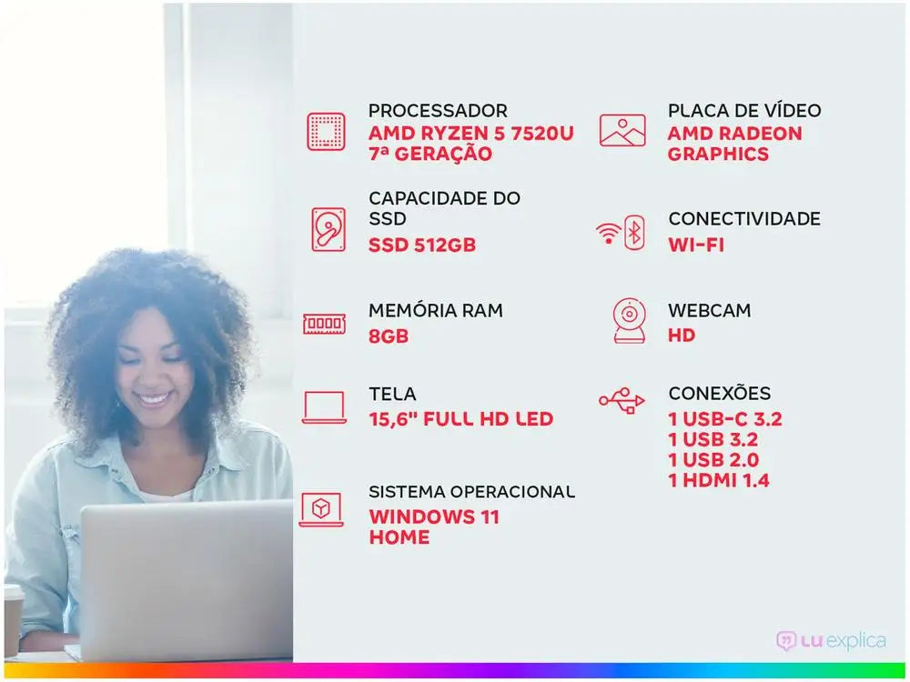 ASUS Vivobook Go 15 AMD Ryzen 5 7520U 8GB RAM 512GB SSD 15,6 "Full HD Windows 11 E1504FA-NJ836W