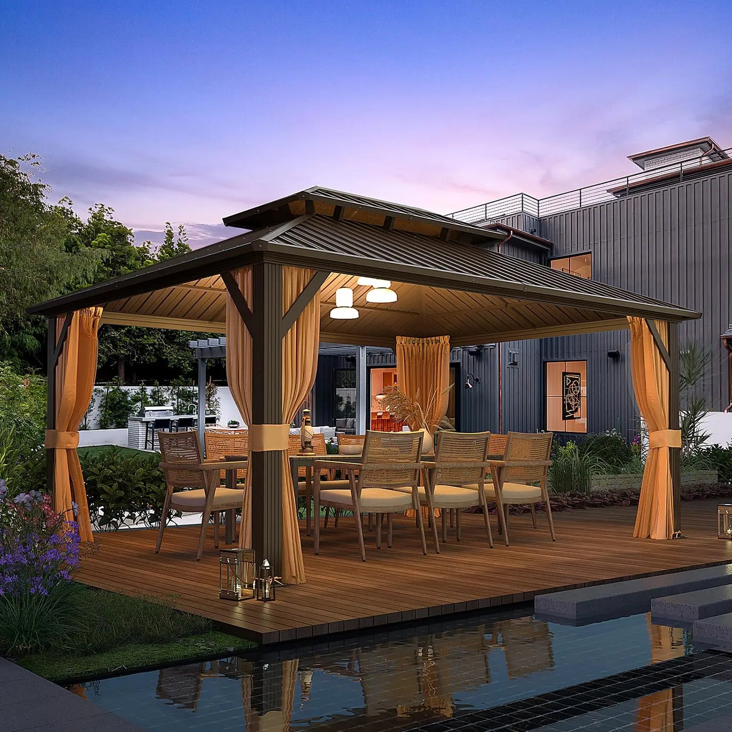 12' x 16' Hardtop Gazebo with Galvanized Steel Double Roof, Aluminum Pergolas Frame, Curtains and Netting Included,, Customized