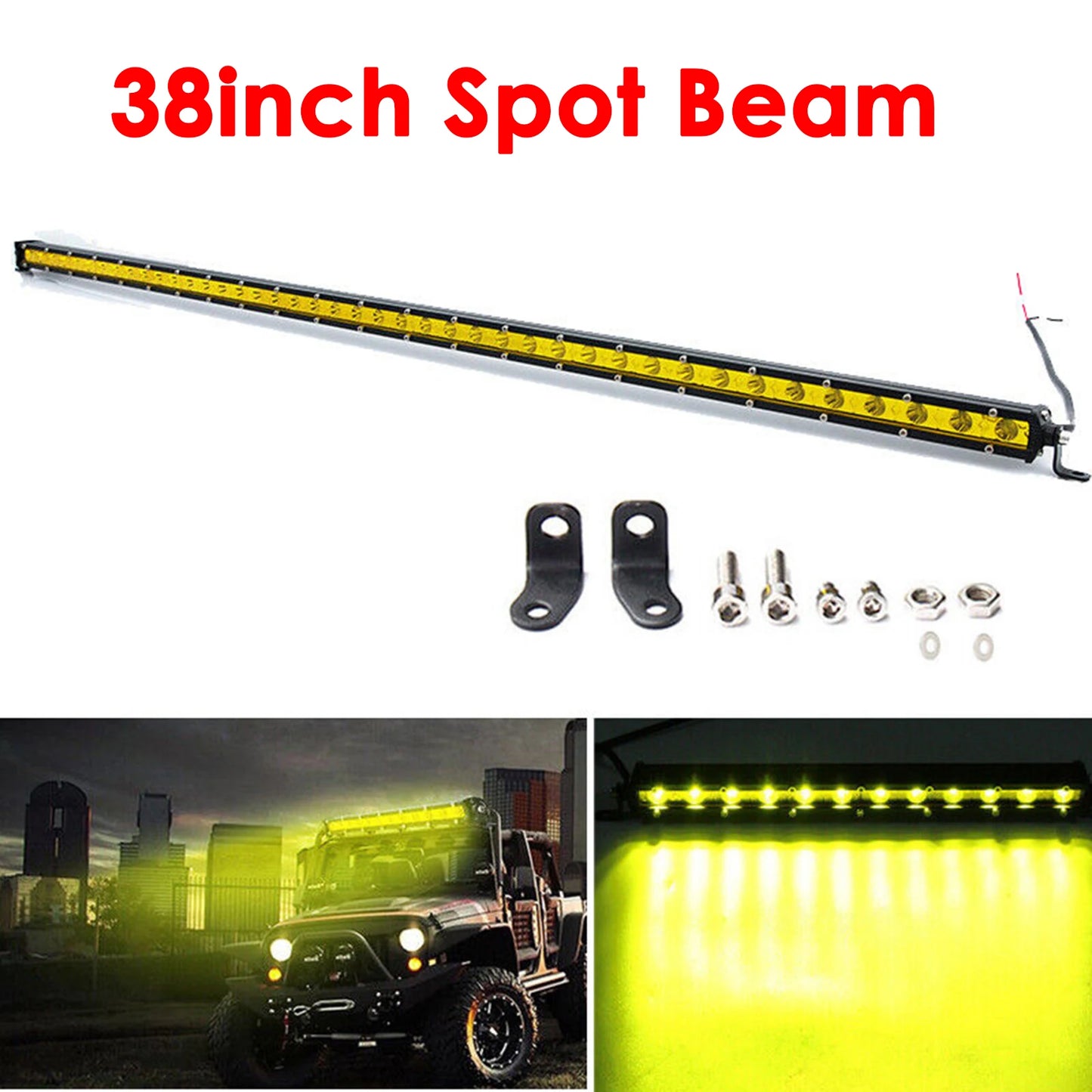 Yellow Single Row Slim 7 13 20 25 32 38 45 50 inch Off-road LED Work Light Bar Fog Driving For SUV UTV ATV 4X4 Truck Boat Car
