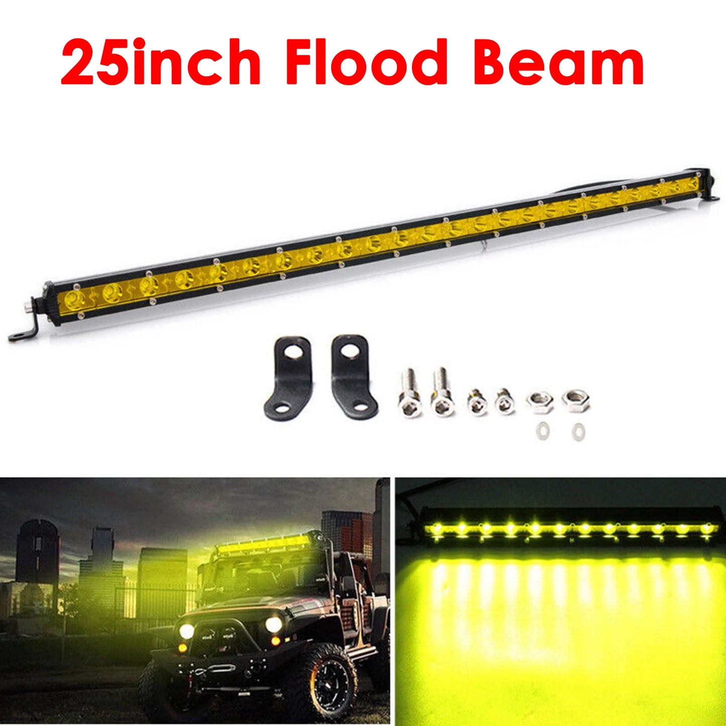 Yellow Single Row Slim 7 13 20 25 32 38 45 50 inch Off-road LED Work Light Bar Fog Driving For SUV UTV ATV 4X4 Truck Boat Car