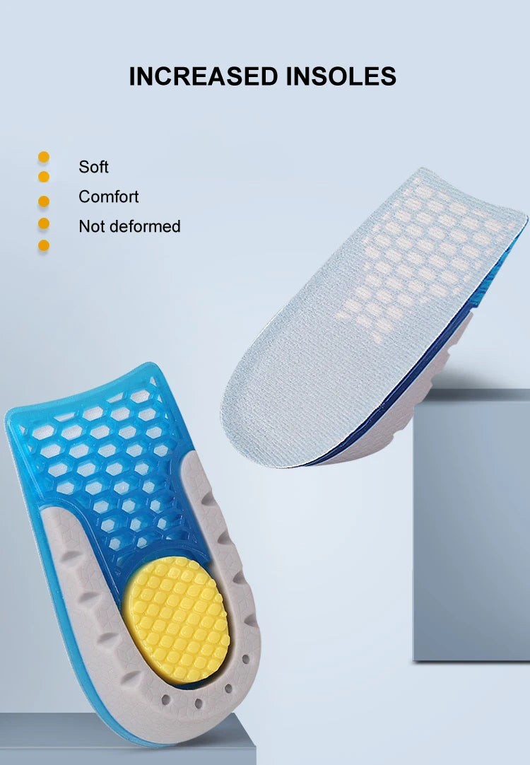 High Quality TPE Heightened Insole Height Increase Half Shoes Pad Men Women Silicone Gel Invisible Growing Heel 1-3cm Lift Soles