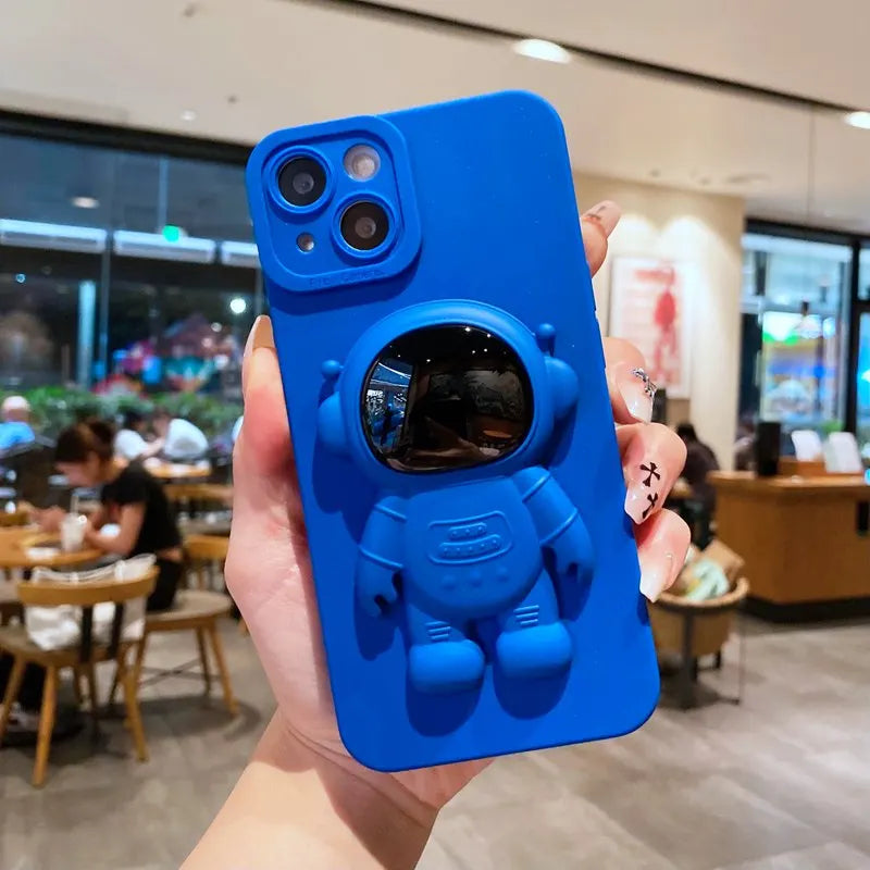 Silicone Astronaut Fold Stand Holder Phone Case For iPhone 15 14 13 12 Mini 11 Pro XS MAX X XR 8 7 6 6S Plus SE 2022 Soft Cover