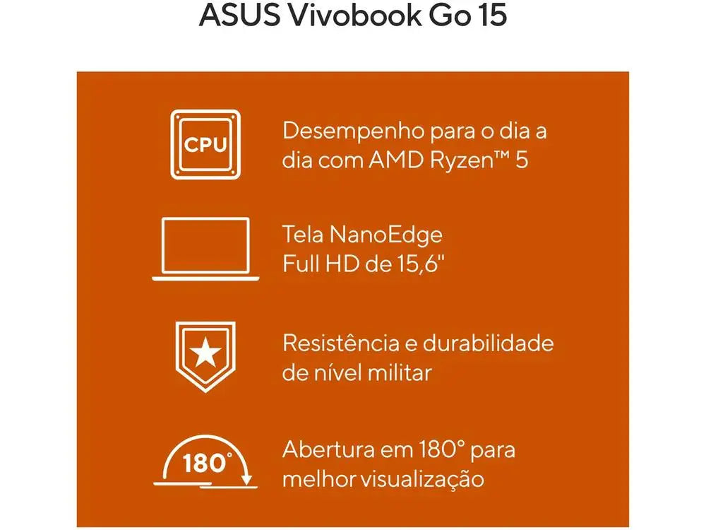 ASUS Vivobook Go 15 AMD Ryzen 5 7520U 8GB RAM 512GB SSD 15,6 "Full HD Windows 11 E1504FA-NJ836W