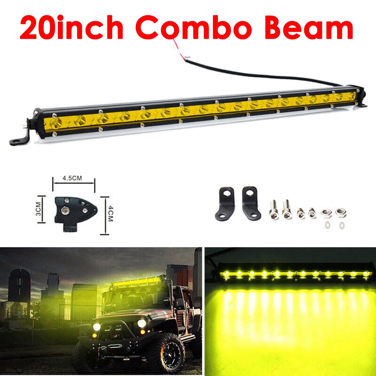 Yellow Single Row Slim 7 13 20 25 32 38 45 50 inch Off-road LED Work Light Bar Fog Driving For SUV UTV ATV 4X4 Truck Boat Car