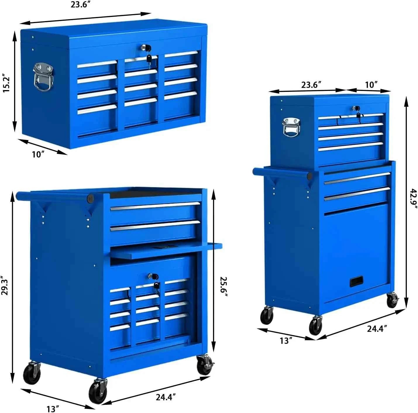8-Drawer High Capacity Rolling Tool Chest, Removable Cabinet Storage Tool Box with Wheels and Drawers, Detachable Toolbox