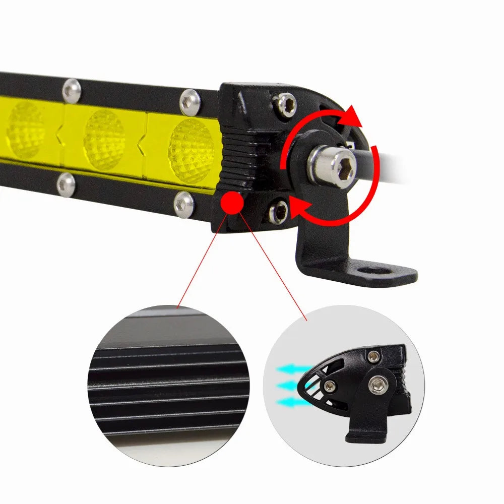 Yellow Single Row Slim 7 13 20 25 32 38 45 50 inch Off-road LED Work Light Bar Fog Driving For SUV UTV ATV 4X4 Truck Boat Car