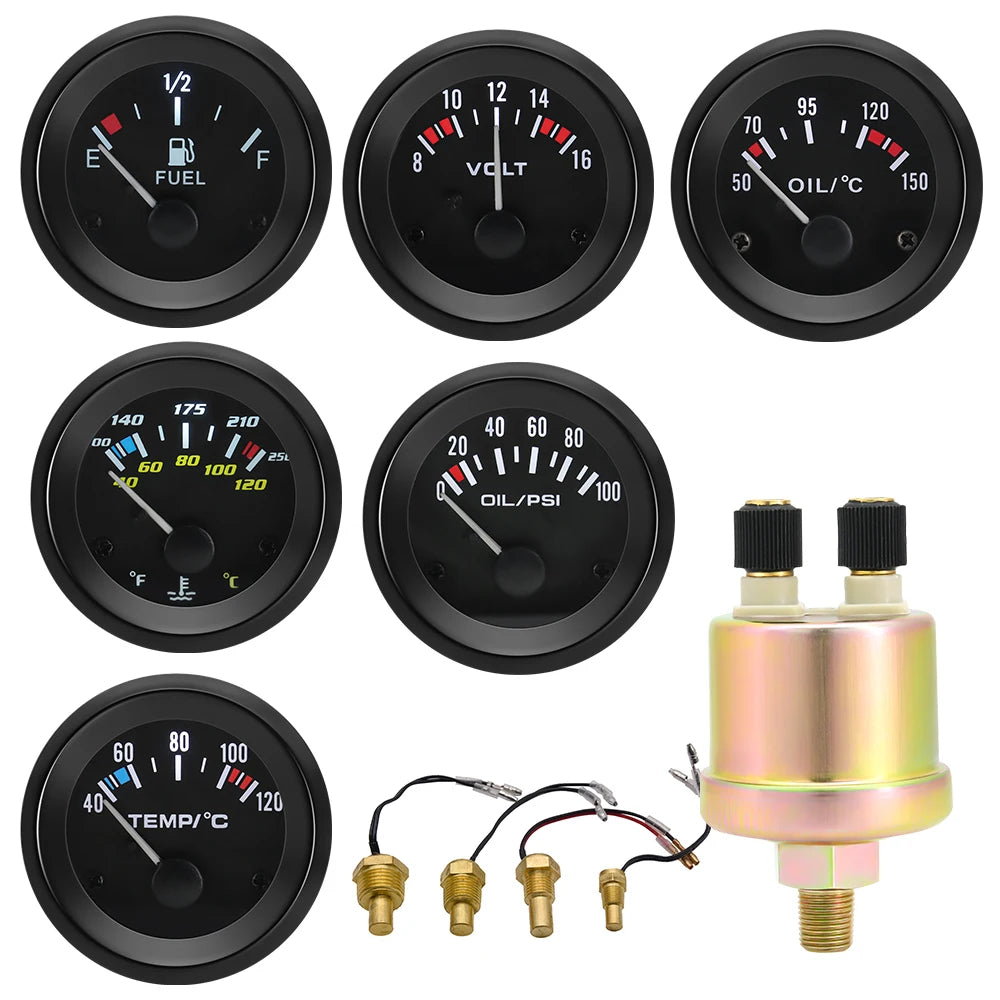 Auto Temperature Meter with Sensor 1/8 NPT 52mm LED Digital Oil /Water Temp Indicator PSI Oil Press Black Gauge Fit Gasoline Car