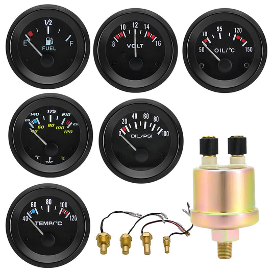Auto Temperature Meter with Sensor 1/8 NPT 52mm LED Digital Oil /Water Temp Indicator PSI Oil Press Black Gauge Fit Gasoline Car