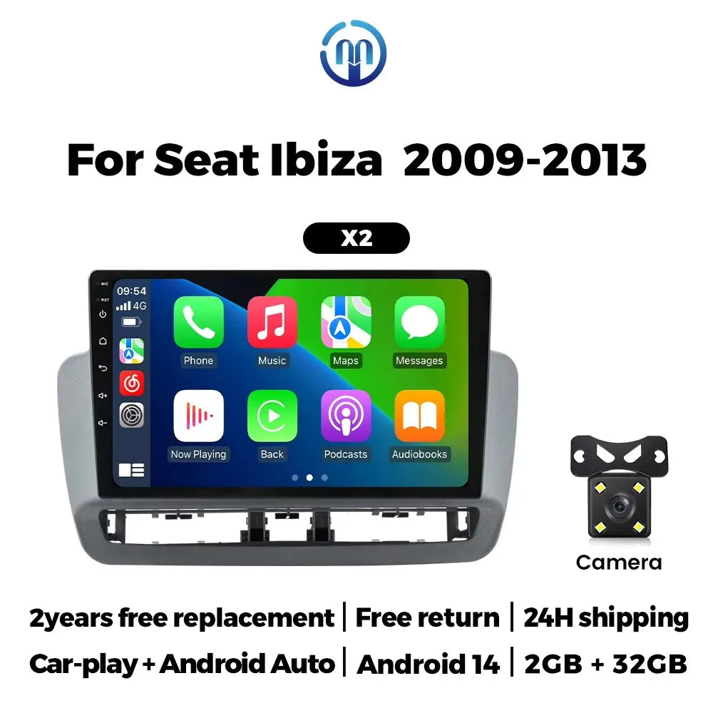 Android 2 DIN Car Radio for Seat Ibiza 2012 - 2015 Wireless CarPlay Auto Multimedia Video Player GPS Audio WIFI Stereo Autoradio