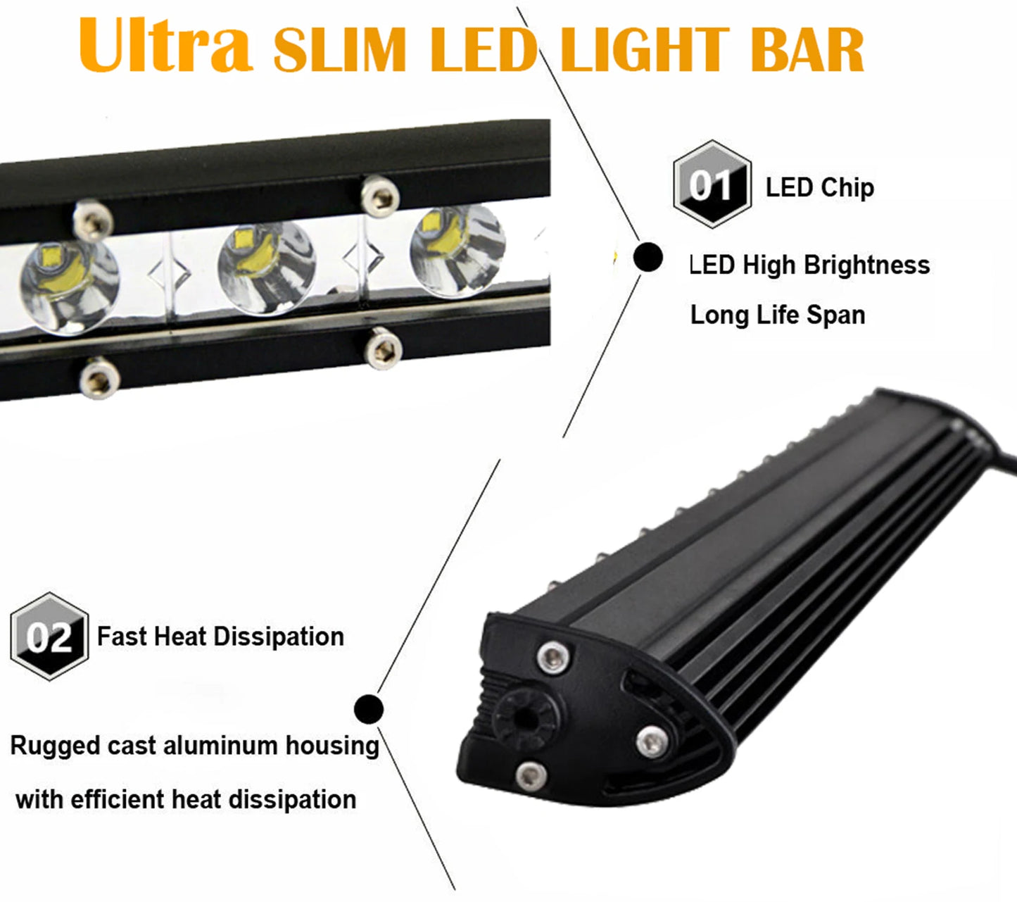 Yellow Single Row Slim 7 13 20 25 32 38 45 50 inch Off-road LED Work Light Bar Fog Driving For SUV UTV ATV 4X4 Truck Boat Car