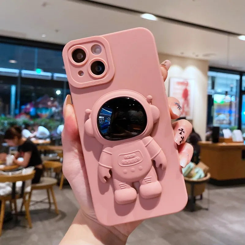 Silicone Astronaut Fold Stand Holder Phone Case For iPhone 15 14 13 12 Mini 11 Pro XS MAX X XR 8 7 6 6S Plus SE 2022 Soft Cover