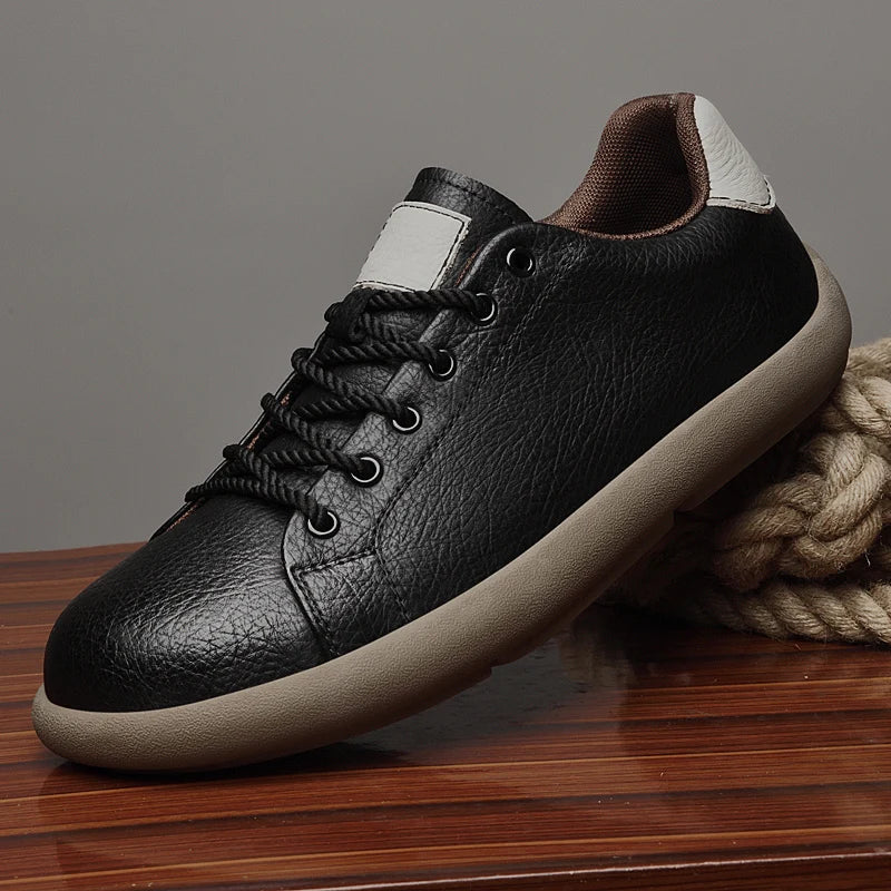 Genuine Leather Mens Casual Shoes New Design Male Sneakers Outdoor Lace-Up Skateboard Footwear Handmade Tenis Masculino Trainers