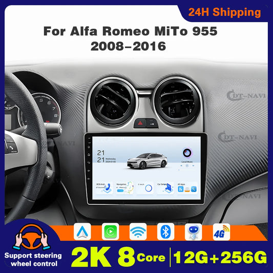 Android 15  For Alfa Romeo MiTo 955 2008-2016 Auto Car Radio Monitor  Carplay Multimedia Player  IPS LED 8 CORE 2 DIN 5G Wifi
