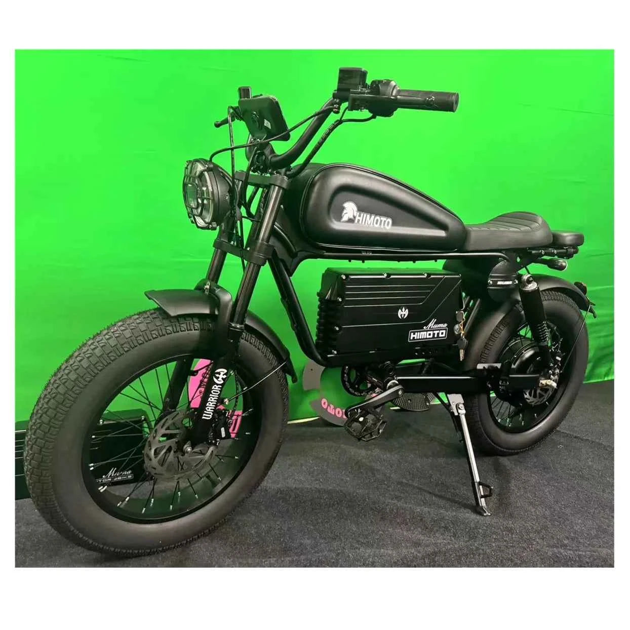 SXLL Vintage Fat Tire Ebike Himoto Black Warrior 1500W 60Ah Full Suspension Mtb Range Electric Mountain Bike Cruiser