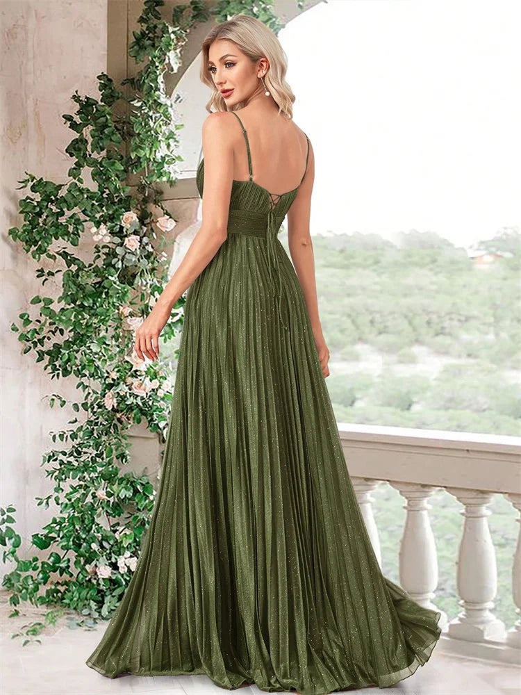 BLUEPLUM Elegant A-line Green Evening Dress Luxury Floor Lenght Women Backless Formal Wedding Party Prom Caicktail Dress Gowns