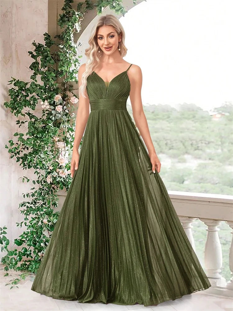 BLUEPLUM Elegant A-line Green Evening Dress Luxury Floor Lenght Women Backless Formal Wedding Party Prom Caicktail Dress Gowns