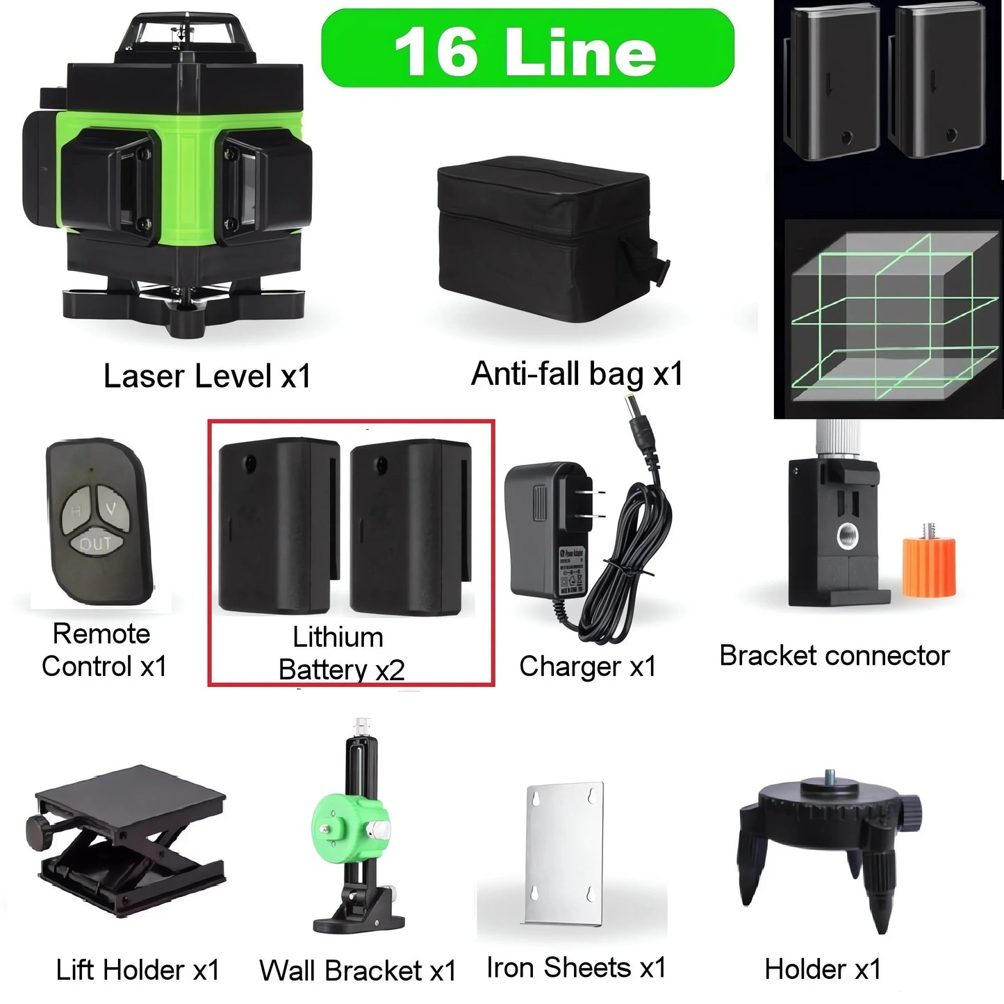 2 batteries laser level 8/12/16 line green light high-precision automatic line shipped from Brazil warehouse duty-free