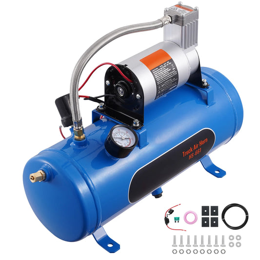 SucceBuy Compressore d'aria 12V con serbatoio 3/6L Compressore d'aria a tromba da treno Sistema di compressore d'aria 120psi per clacson da treno/pneumatico gonfiabile