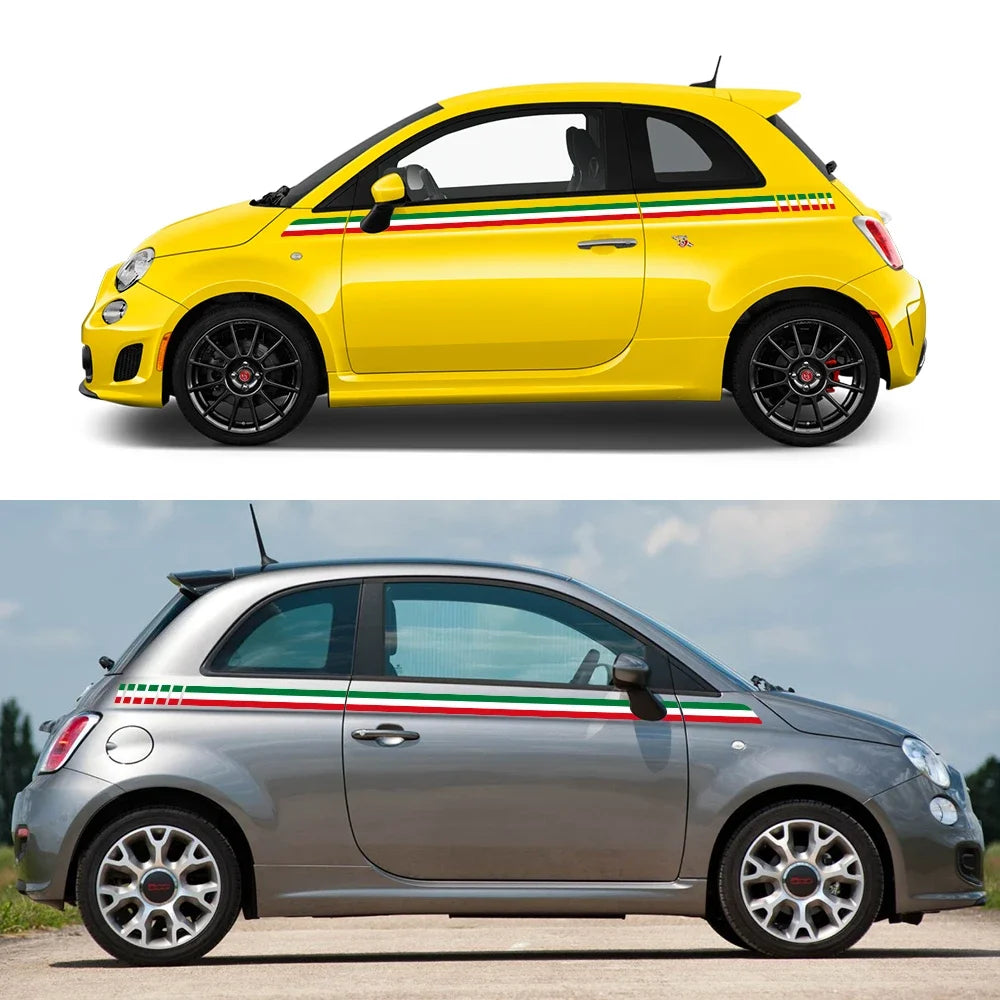 Italy Flag Racing Stripes Graphics Car Vinyl Decals Side Door Italian Style Sticker Accessories For Fiat 500 Abarth 595 695 500C