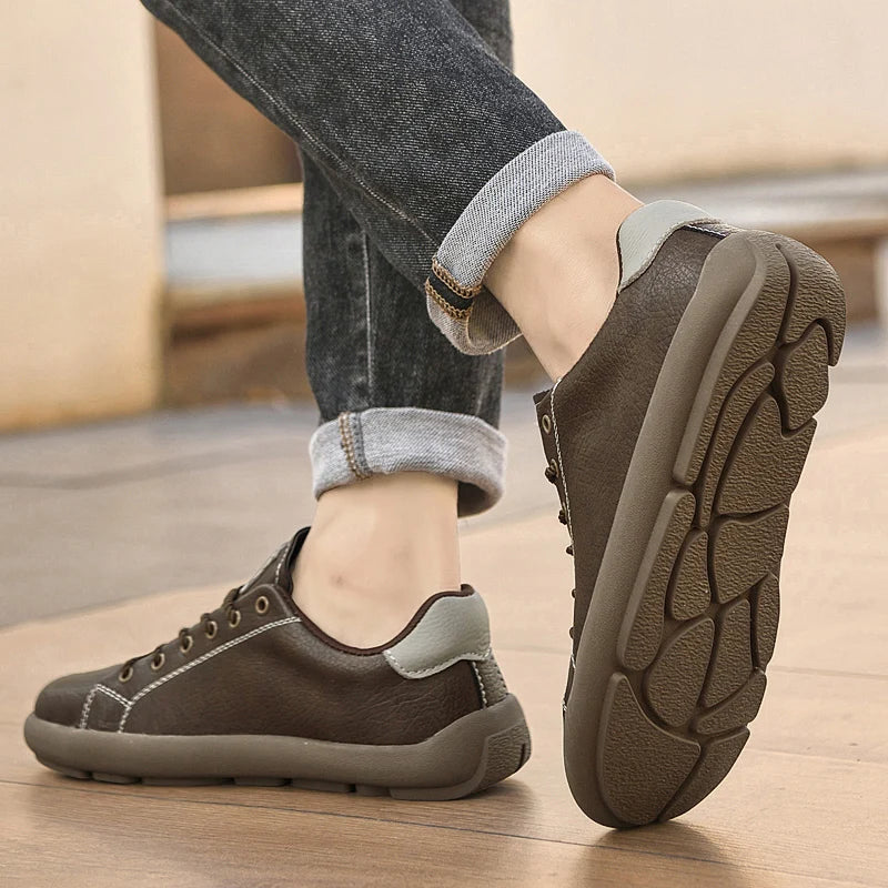 Genuine Leather Mens Casual Shoes New Design Male Sneakers Outdoor Lace-Up Skateboard Footwear Handmade Tenis Masculino Trainers