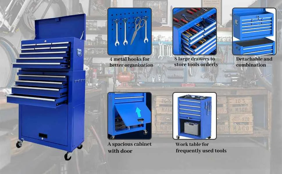 13-Drawer Tool Chest with Wheels,2 in 1 Detachable Rolling Tool box with Drawers,Large ToolBox with Lock