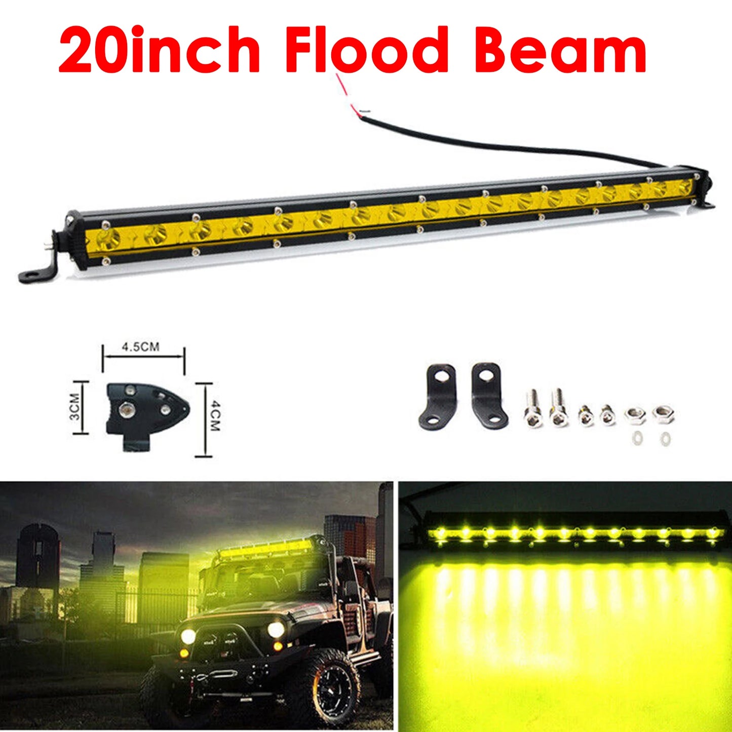 Yellow Single Row Slim 7 13 20 25 32 38 45 50 inch Off-road LED Work Light Bar Fog Driving For SUV UTV ATV 4X4 Truck Boat Car