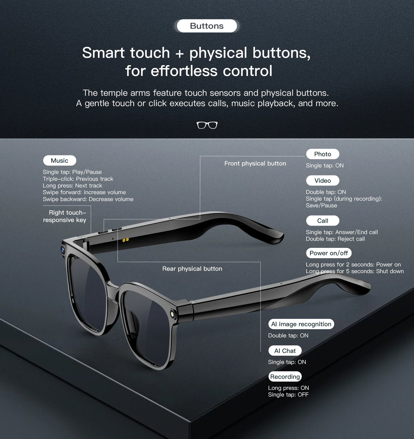 Smart AI Translation Smart Glasses Take Photos Recognizing Objects 4K Camera Bluetooth Music Call Intelligent Recording Glasses